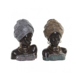 Statua Decorativa DKD Home Decor Dorato Argentato Coloniale Africana 24 x 18 x 36 cm (2 Unità) (2 Pezzi)