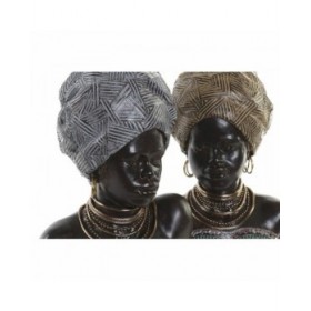 Statua Decorativa DKD Home Decor Dorato Argentato Coloniale Africana 24 x 18 x 36 cm (2 Unità) (2 Pezzi)