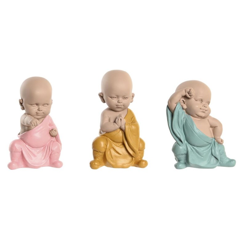 Statua Decorativa DKD Home Decor Azzurro Rosa Giallo Resina Frate (8 x 5,5 x 12,7 cm) (3 Unità)