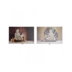Scatola Decorativa DKD Home Decor Multicolore Legno MDF Buddha Contatore (2 Unità)