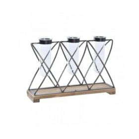 Vaso DKD Home Decor Marrone Nero Trasparente Metallo Cristallo Legno di paulownia 36,5 x 11,5 x 23,5 cm