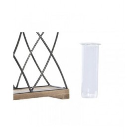 Vaso DKD Home Decor Marrone Nero Trasparente Metallo Cristallo Legno di paulownia 36,5 x 11,5 x 23,5 cm