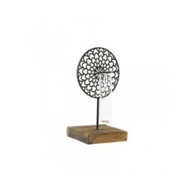 Portacandele DKD Home Decor Cristallo Nero Metallo Legno Marrone 20 x 20 x 36 cm