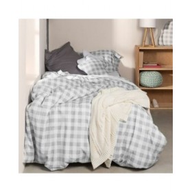 Set di copripiumino HappyFriday Basic Kids Grigio Singolo Vichy 2 Pezzi