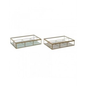 Scatola-Portagioie DKD Home Decor Cristallo Metallo Verde Grigio chiaro (27 x 15 x 5,5 cm) (2 Unità)