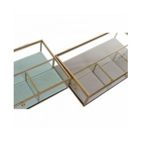 Scatola-Portagioie DKD Home Decor Cristallo Metallo Verde Grigio chiaro (27 x 15 x 5,5 cm) (2 Unità)