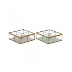 Scatola-Portagioie DKD Home Decor Verde Grigio chiaro Metallo Cristallo 15 x 15 x 5,5 cm (2 Unità)