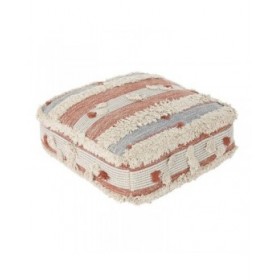 Puff DKD Home Decor Bianco Arancio Righe Boho 60 x 60 x 25 cm (2 Unità)