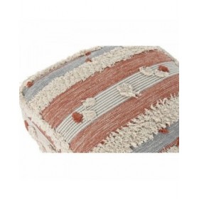 Puff DKD Home Decor Bianco Arancio Righe Boho 60 x 60 x 25 cm (2 Unità)