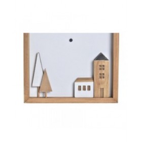 Orologio da Parete DKD Home Decor Bianco Marrone Legno Alluminio Case Città 20 x 4 x 30 cm