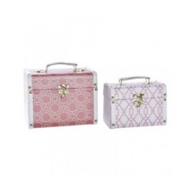Set di Scatole Decorative DKD Home Decor Tela Legno Arancio Bianco 24 x 18 x 19 cm (2 Unità)