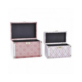 Set di Scatole Decorative DKD Home Decor Tela Legno Arancio Bianco 24 x 18 x 19 cm (2 Unità)