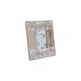 Cornice Portafoto DKD Home Decor Cristallo Elefante Marrone Bianco Legno di mango Indiano (23 x 1,5 x 28 cm)