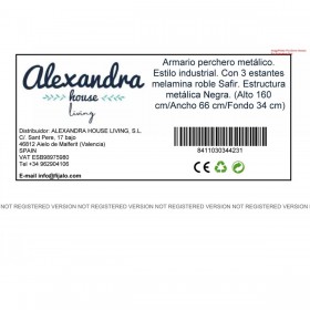 Armadio Alexandra House Living Bert_AR0360 Nero Rovere Metallo Legno MDP 66 x 160 x 34 cm industriale 3 Mensole