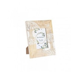 Cornice Portafoto DKD Home Decor Bianco Marrone Legno Cristallo Legno di mango Albero Indiano 20 x 2 x 25,5 cm