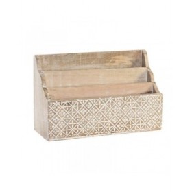 Contenitore per Sistemare Multiuso DKD Home Decor Bianco Naturale Legno di mango 32 x 13 x 21 cm 33 x 12 x 21 cm Fogli (12 Unità