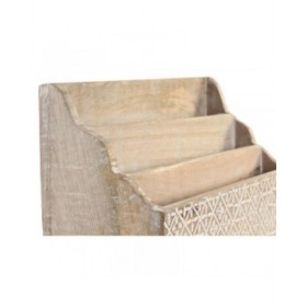 Contenitore per Sistemare Multiuso DKD Home Decor Bianco Naturale Legno di mango 32 x 13 x 21 cm 33 x 12 x 21 cm Fogli (12 Unità