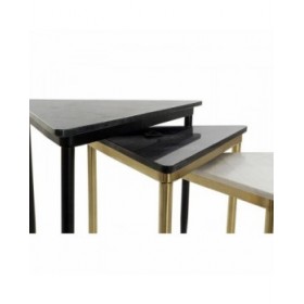 Set di 3 Tavolini DKD Home Decor Bianco Nero Verde Dorato 68 x 46,5 x 53 cm
