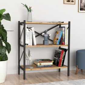 Libreria Alexandra House Living Nero Rovere Metallo Legno MDP 66 x 85 x 34 cm industriale 3 Mensole