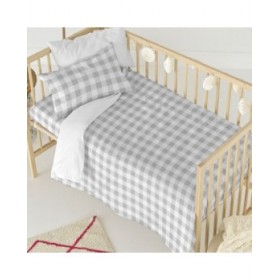 Set di copripiumino HappyFriday Basic Kids Grigio Culla Neonato Vichy 2 Pezzi