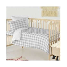Set di copripiumino HappyFriday Basic Kids Grigio Culla Neonato Vichy 2 Pezzi