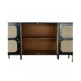 Credenza DKD Home Decor Nero Dorato Naturale Rattan Legno di mango 150 x 40 x 78 cm