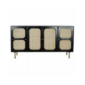 Credenza DKD Home Decor Nero Dorato Naturale Rattan Legno di mango 150 x 40 x 78 cm