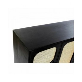 Credenza DKD Home Decor Nero Dorato Naturale Rattan Legno di mango 150 x 40 x 78 cm