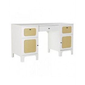 Scrivania DKD Home Decor Abete Bianco Rattan (140 x 50 x 76 cm)