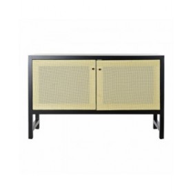 Credenza DKD Home Decor Nero Abete Naturale Rattan (120 x 38 x 76 cm)