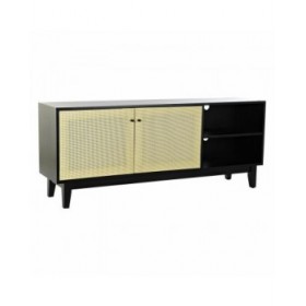 Mobile TV DKD Home Decor Nero Abete Rattan (160 x 65 x 38 cm)