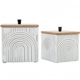 Set di Scatole Decorative Alexandra House Living Bianco Marrone Legno 2 Pezzi
