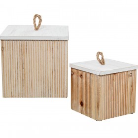 Set di Scatole Decorative Alexandra House Living Bianco Marrone Legno 2 Pezzi