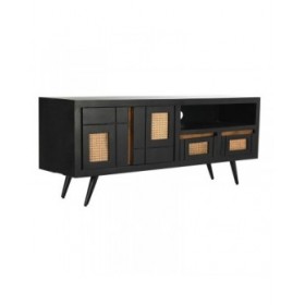 Mobile TV DKD Home Decor Nero Rattan Legno di mango (145,5 x 40,5 x 60 cm)