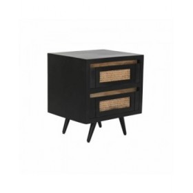 Comodino DKD Home Decor Nero Naturale Rattan Legno di mango 50 x 40 x 55 cm
