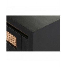 Comodino DKD Home Decor Nero Naturale Rattan Legno di mango 50 x 40 x 55 cm