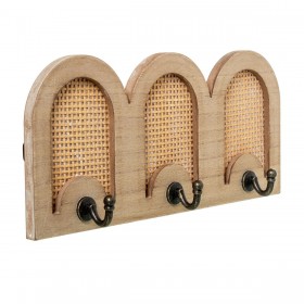 Appendiabiti da parete Alexandra House Living Marrone Legno Metallo Rattan 36 x 16 x 5 cm 3 Grucce