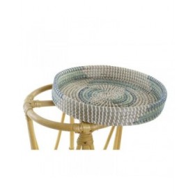 Poggiapiedi DKD Home Decor Naturale Turchese Bianco Rattan Tropicale Erba di mare (41 x 41 x 42 cm)