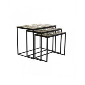 Set di 3 tavoli DKD Home Decor Nero Verde Dorato 60 x 40 x 50 cm