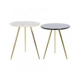 Set di 2 tavoli DKD Home Decor Bianco Nero Dorato 46 x 46 x 45 cm