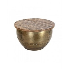 Tavolino da Caffè DKD Home Decor Glamour Marrone Dorato Metallo Legno di mango 68 x 68 x 44 cm