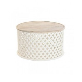 Tavolino da Caffè DKD Home Decor Bianco Naturale Alluminio Legno di mango 81 x 81 x 45 cm