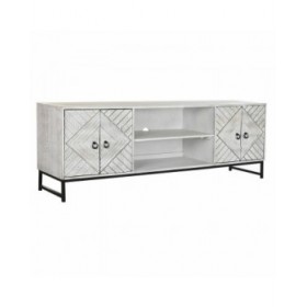 Mobile TV DKD Home Decor 180 x 40 x 60 cm Nero Metallo Bianco Legno di mango
