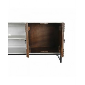 Mobile TV DKD Home Decor 180 x 40 x 60 cm Nero Metallo Bianco Legno di mango