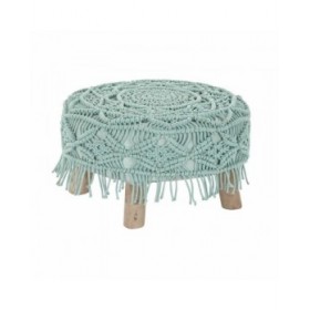Poggiapiedi DKD Home Decor 53 x 53 x 31 cm Naturale Legno Marrone Verde 50 x 50 x 30 cm Macramé Boho