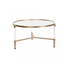 Tavolino da Caffè DKD Home Decor Glamour Trasparente Dorato Acrilico Metallo 87 x 87 x 50 cm