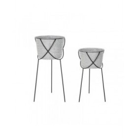 Set di Vasi DKD Home Decor Nero Grigio Metallo Ferro Quadrato 30 x 40 cm 37 x 37 x 82 cm (2 Unità)