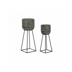Set di vasi da fiori DKD Home Decor Consumato 32 x 32 x 84 cm Metallo (2 Unità)