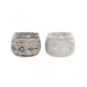 Vaso DKD Home Decor Marrone Bianco (2 Unità) (22 x 22 x 16 cm)
