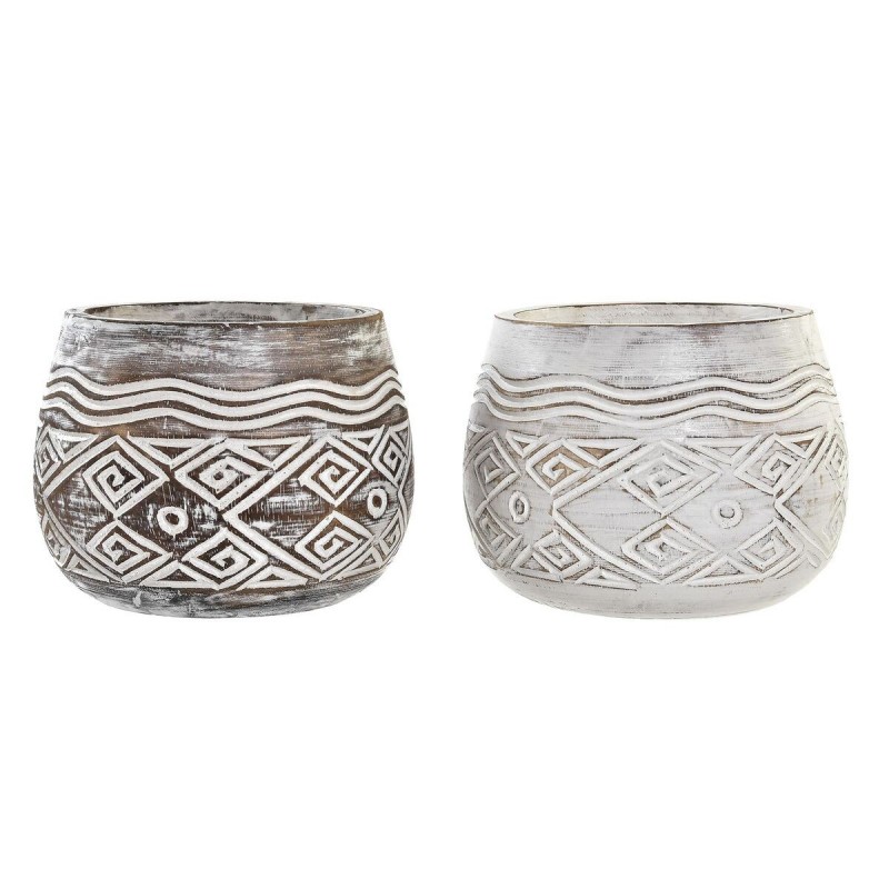 Vaso DKD Home Decor Marrone Bianco (2 Unità) (22 x 22 x 16 cm)